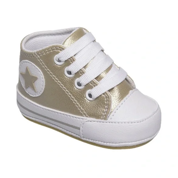 new Bento Bebe De Grife ★ Gold Star Newborn Baby Booties Sneaker ★ Metallic Gold - Picture 14 of 16